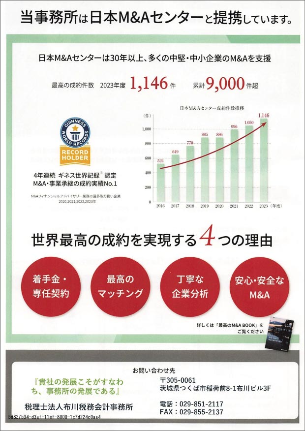 当事務所は日本M&Aセンターと提携しています。